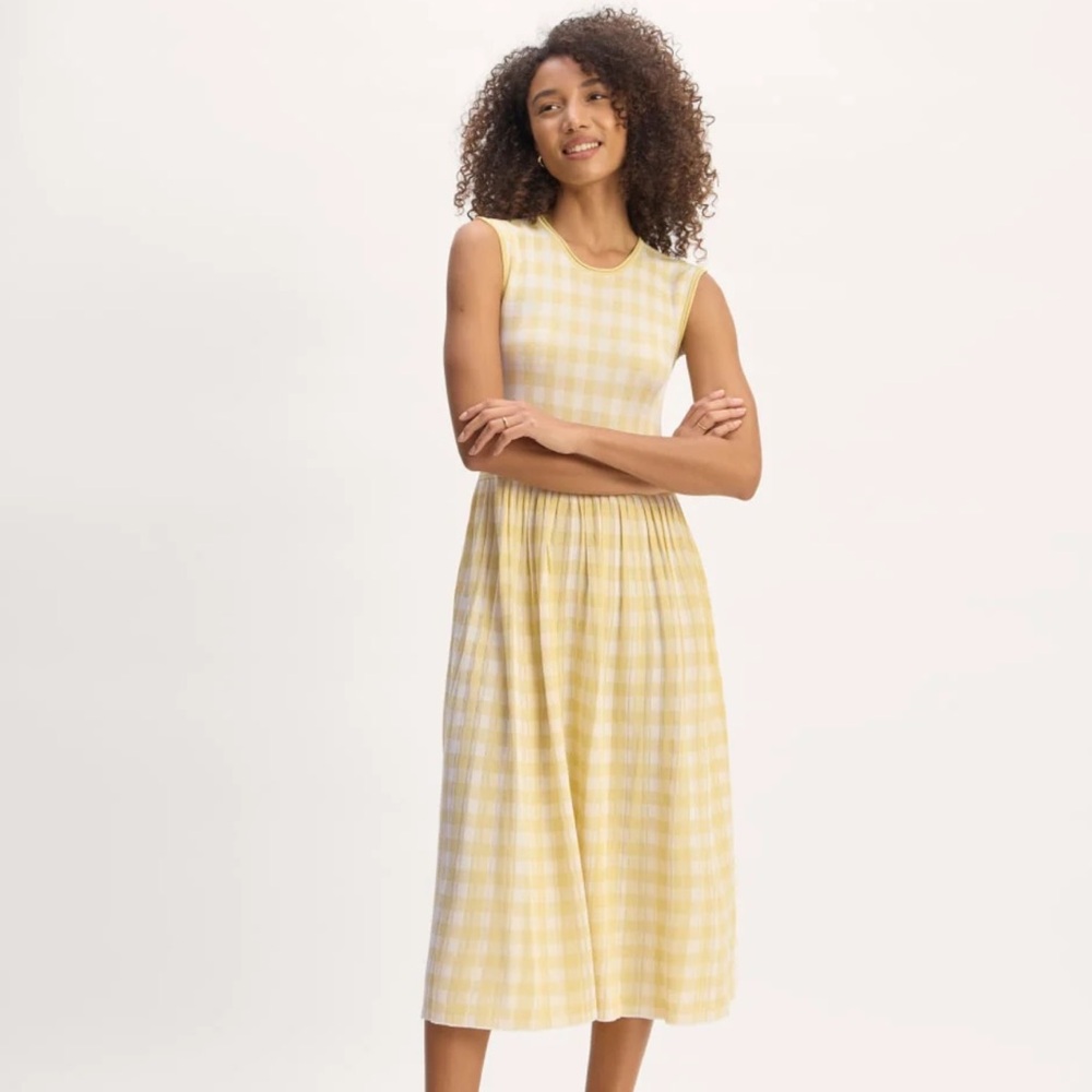Everlane 💛 The Knit Pleated Gingham Dress